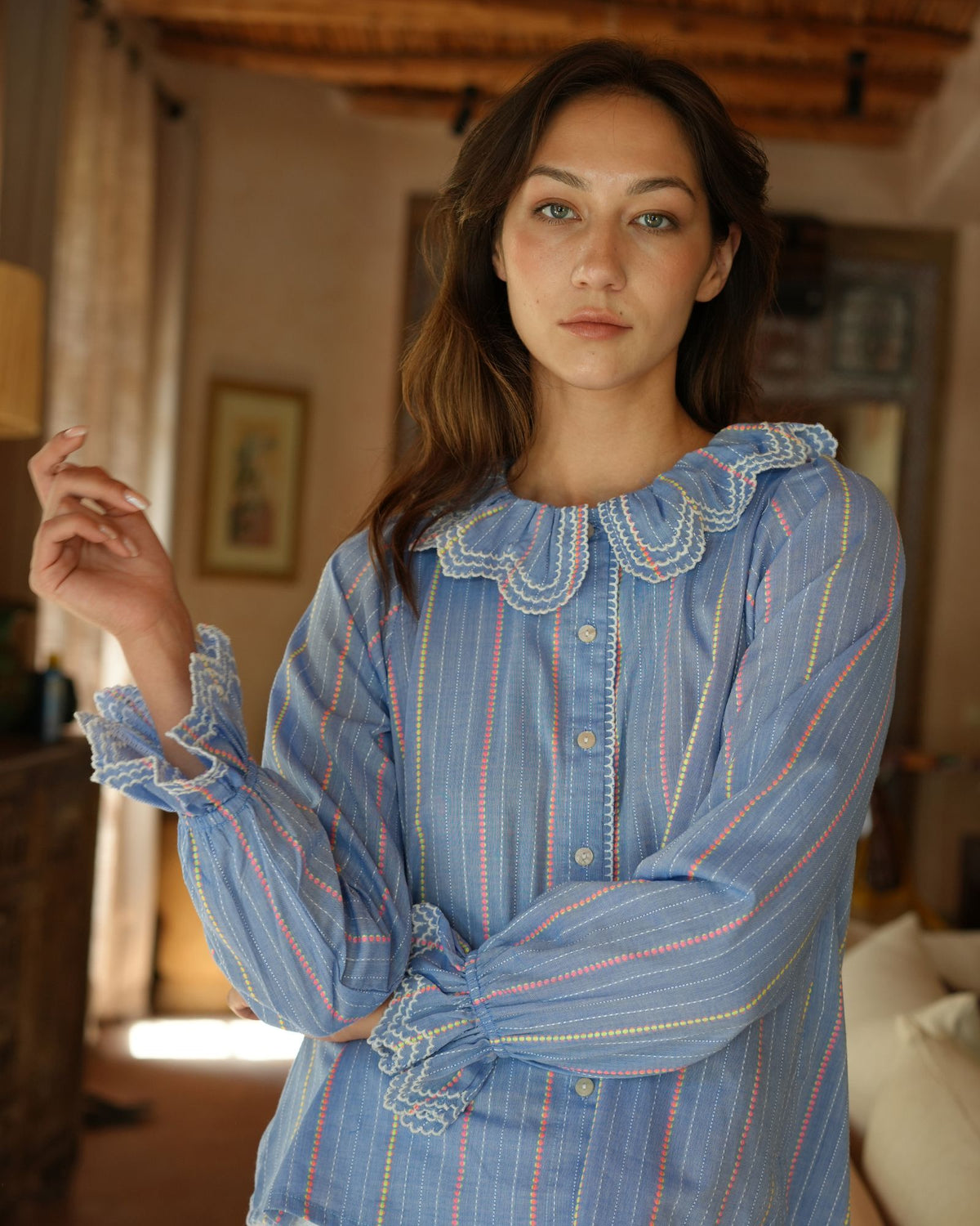 Bronte Blouse Neon Weave with Paperwhite Embroidery