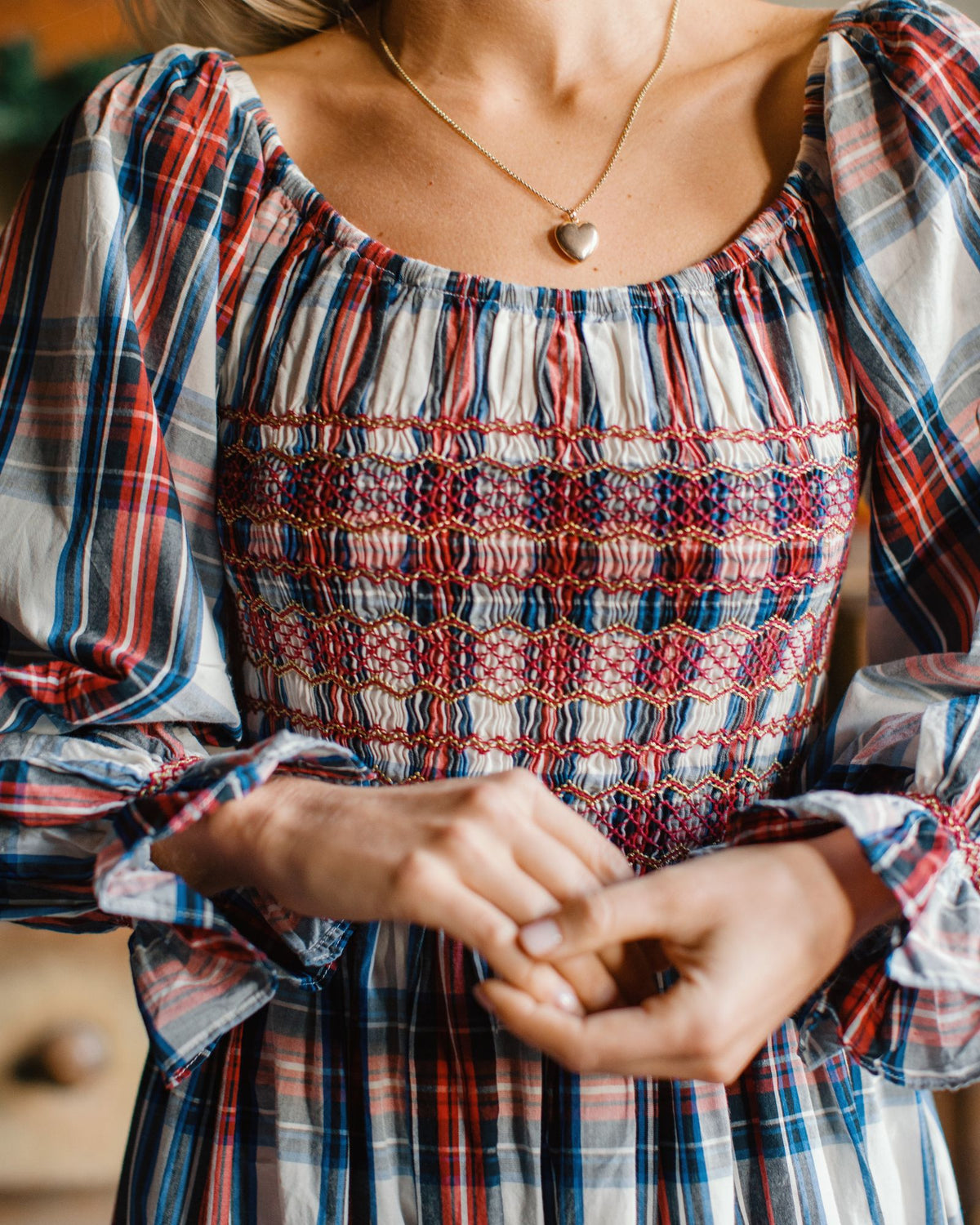 Amelia Earhart Dress Britannia Check with Winter Berry Hand Smocking