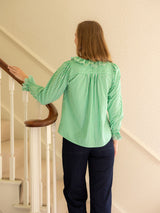 Bronte Blouse Kelly Green Stripes with Sea Spray Embroidery