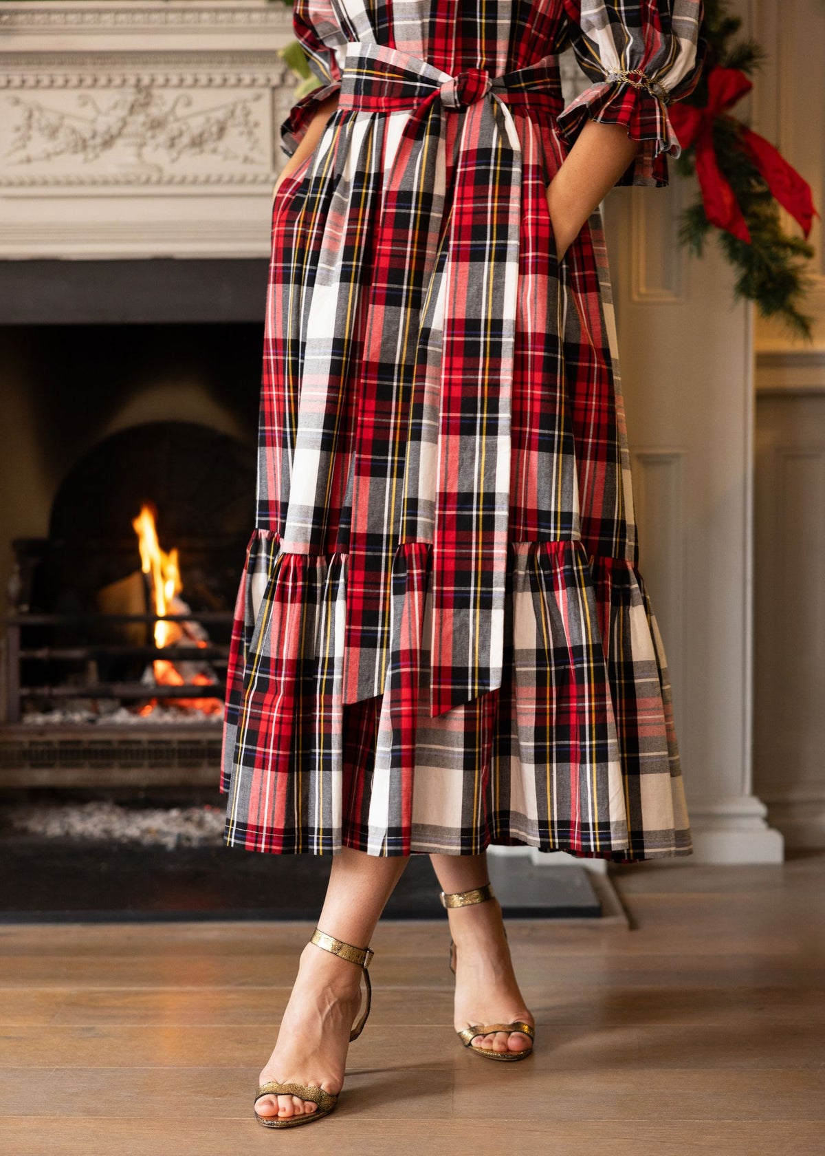 S/M Colette Dress Royal Tartan with Sleigh Bell Hand Smocking