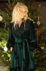 Wu Zetian Women's Dress The Holly and the Ivy Silk Velvet with Starlight Hand Smocking