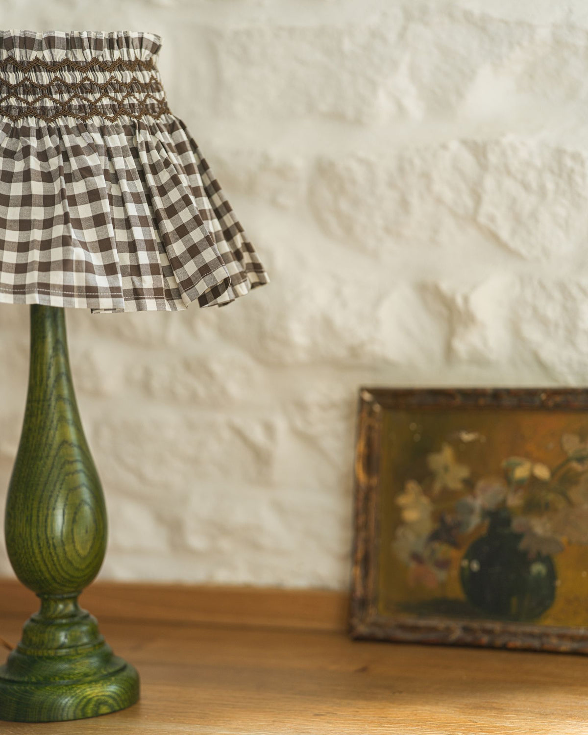 Edit58 x Smock London Elsie Lampshade Chocolate Check with Cocoa Nib Hand Smocking