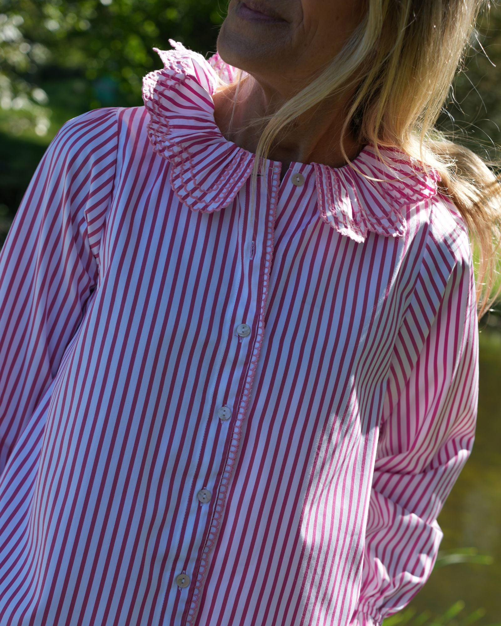 Bronte Blouse Pink Panther Stripe with Lollipop Embroidery