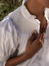 Scholl Women's Summer Blouse White with Ivory Hand Smocking Edition 9