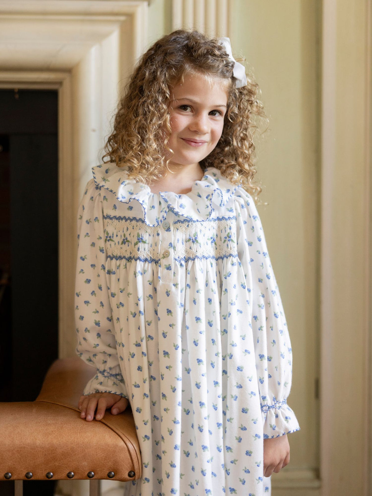 1-2 & 2-3y Nightingale Girl's Dress Blueberry Brushed Cotton with Blueberry Hand Smocking