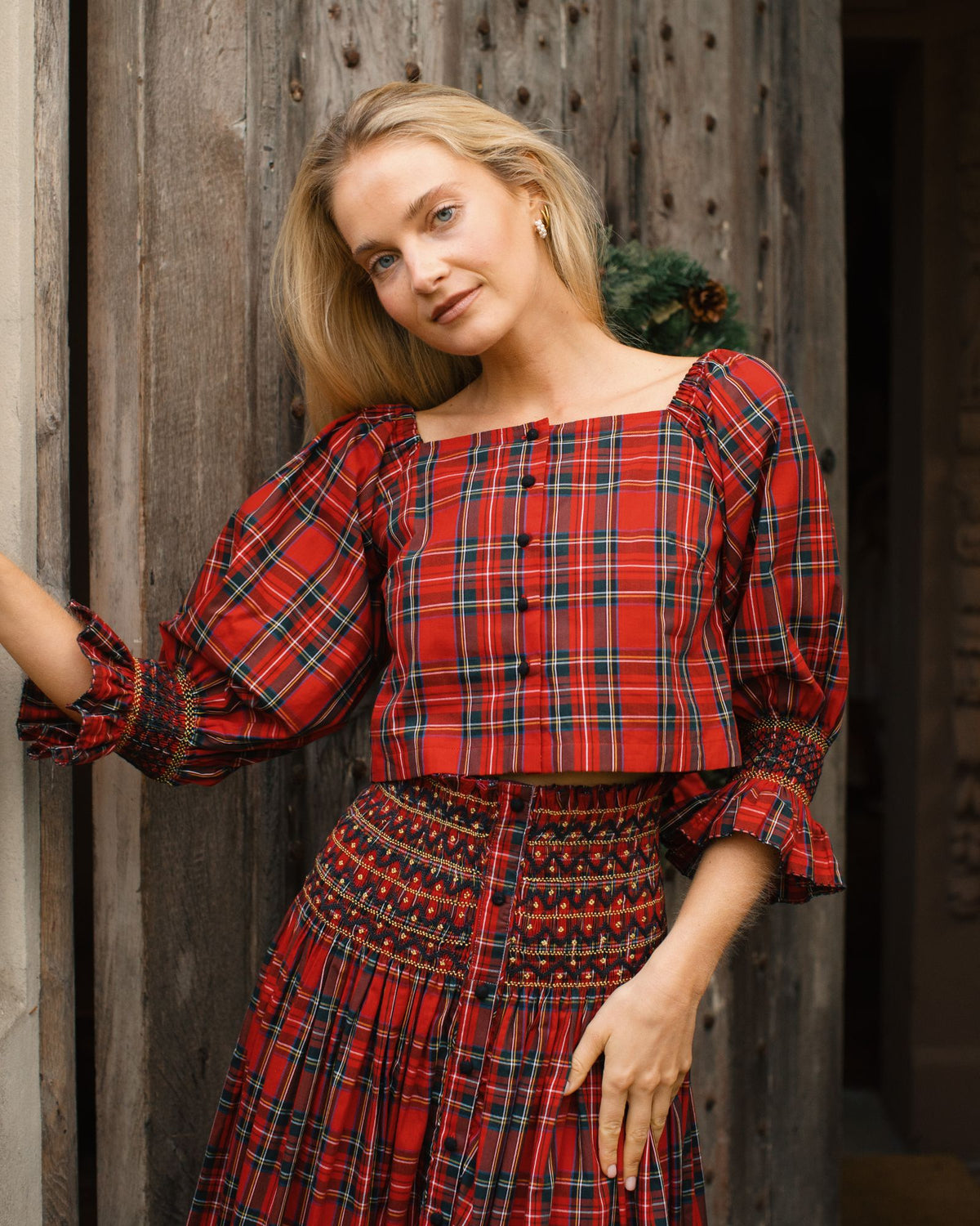 Sappho Blouse Royal Stewart with with Nutcracker Hand Smocking