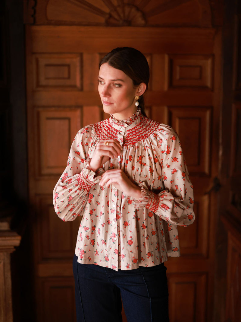 Scholl Blouse Poinsetta Posy with Scarlet Hand Smocking Edition 52