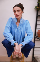 Pom x Smock London Scholl Blouse Paperwhite Ditsy with Snowdrop Hand Smocking Edition 61