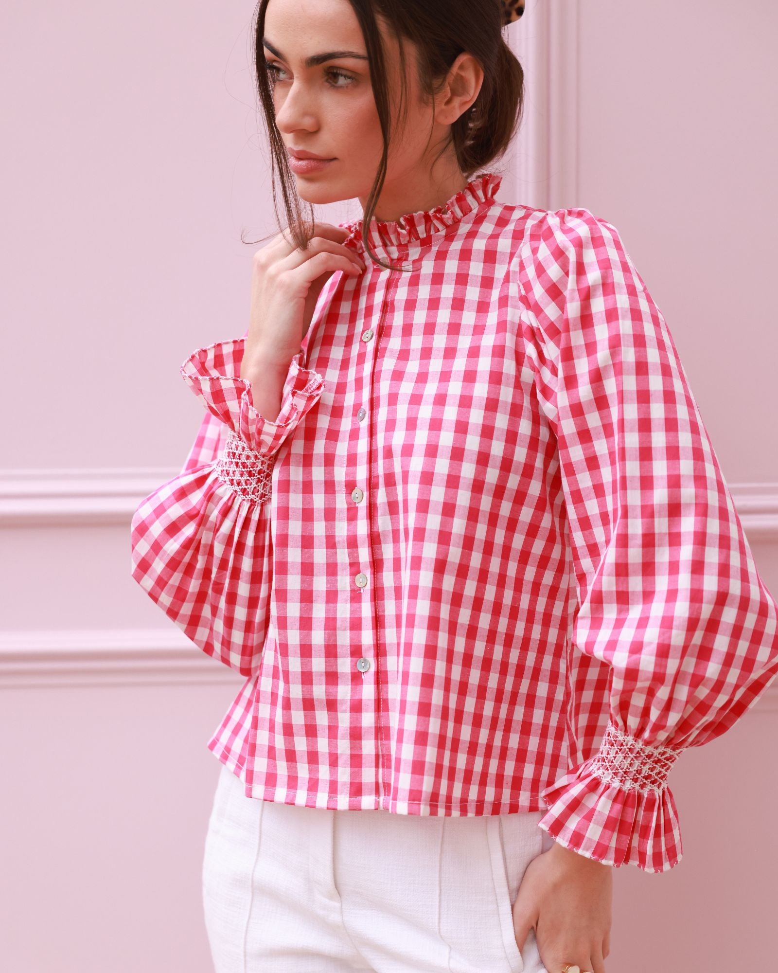 Shelley Blouse Raspberry Gingham with Milk Hand Smocking Edition 20