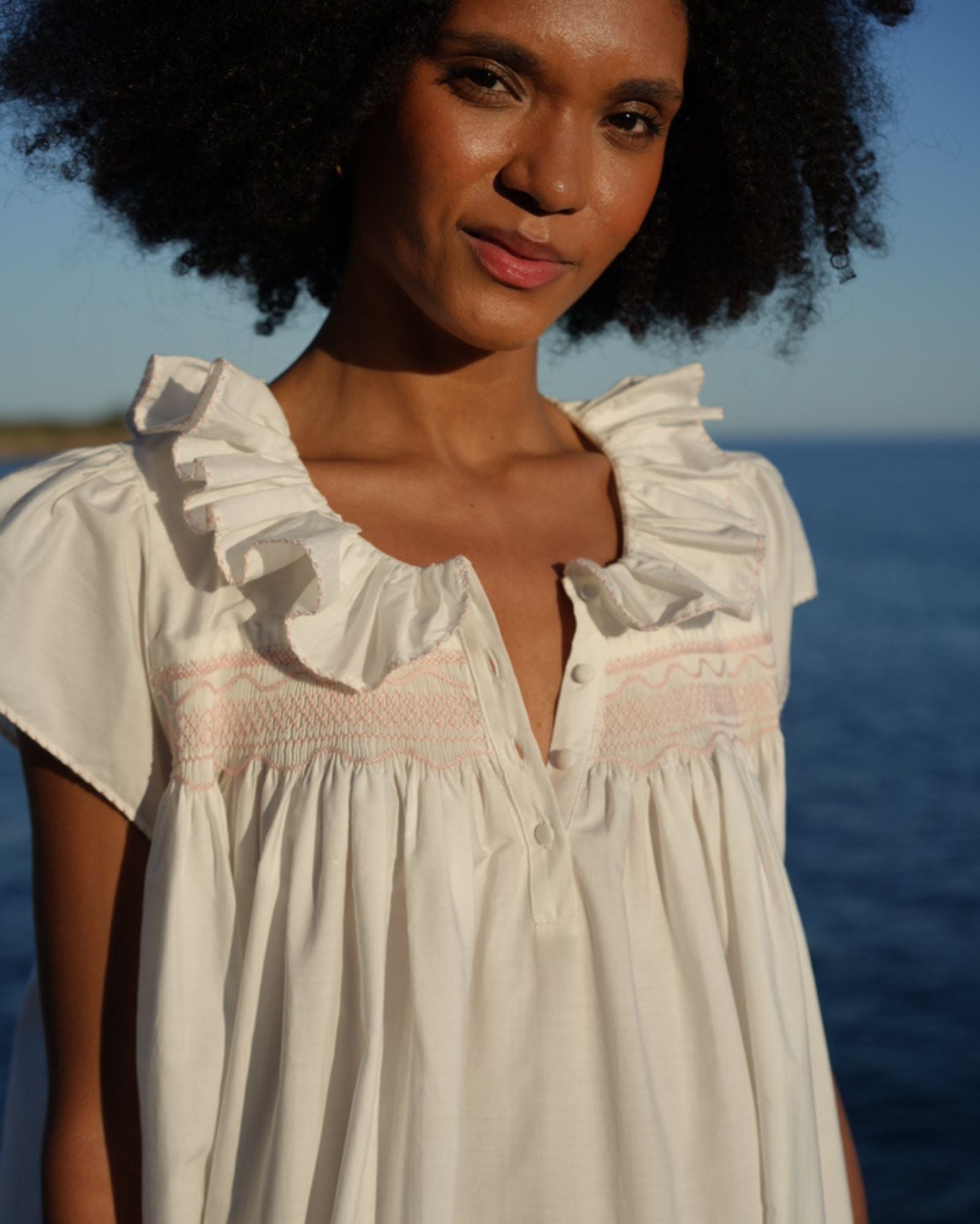 Nightingale Women's Short Sleeve Dress with Seashell Stacked Curves Hand Smocking