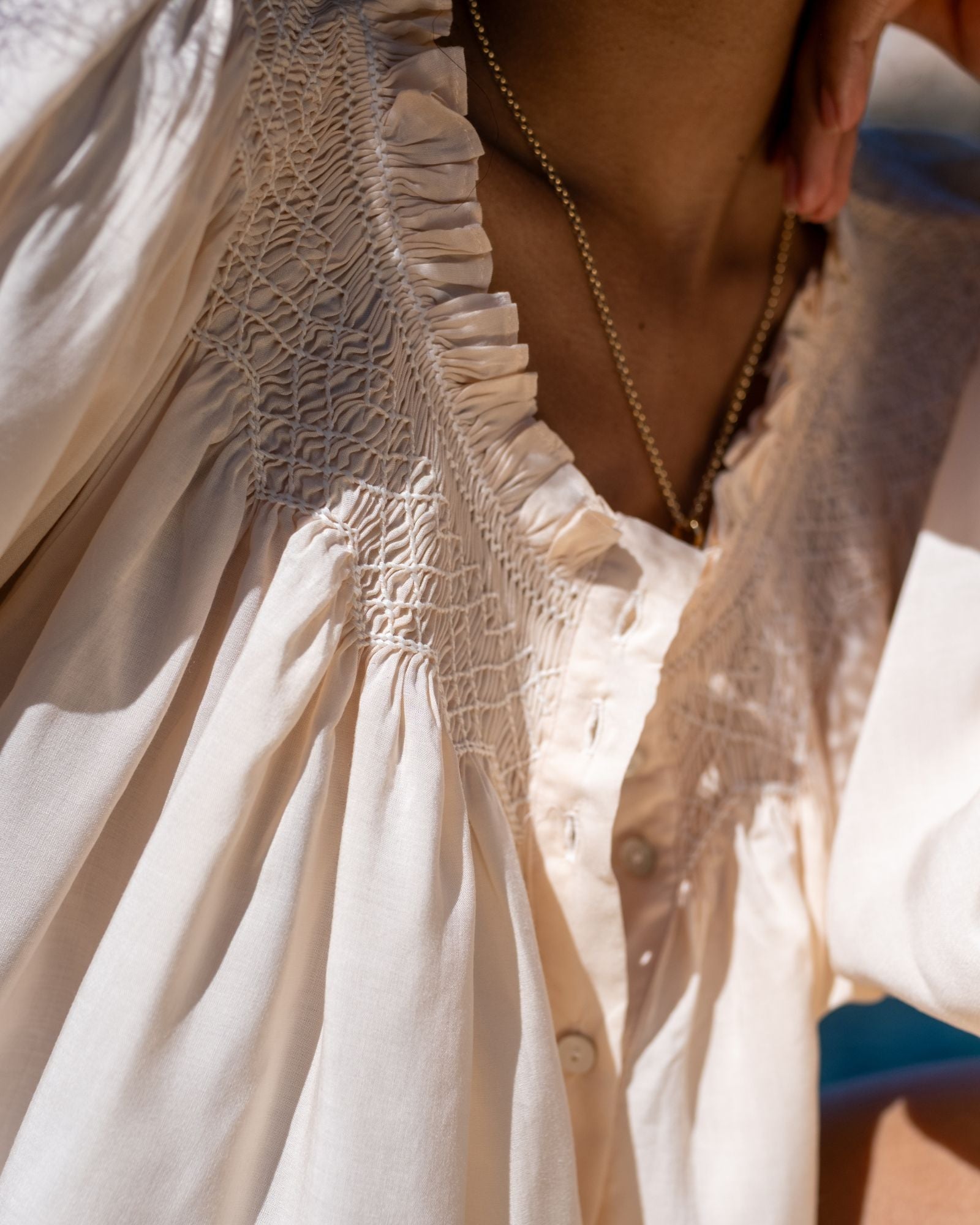 Cleopatra Blouse Vanilla Cotton with Pearl Hand Smocking Edition 49