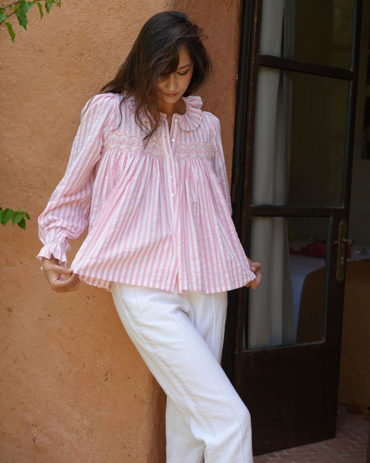 Betsy Fry Blouse Georgia Peach Stripe with Milkshake Hand Smocking Edition 21