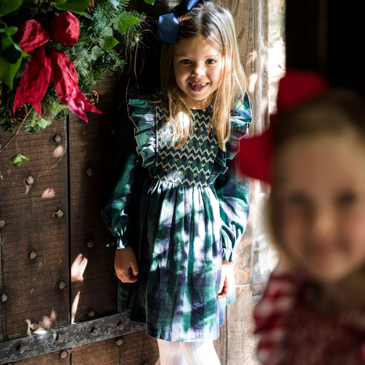 1-2, 2-3, 6-8y Anna Pavlova Dress Pine Tree Gingham with Hearts a Glow Hand Smocking