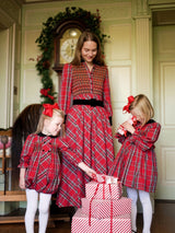 Margaret Thatcher Romper Red Royal Stewart with Nutcracker Hand Smocking