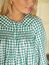 Marie Curie Blouse Holly Gingham with Mistletoe Hand Smocking