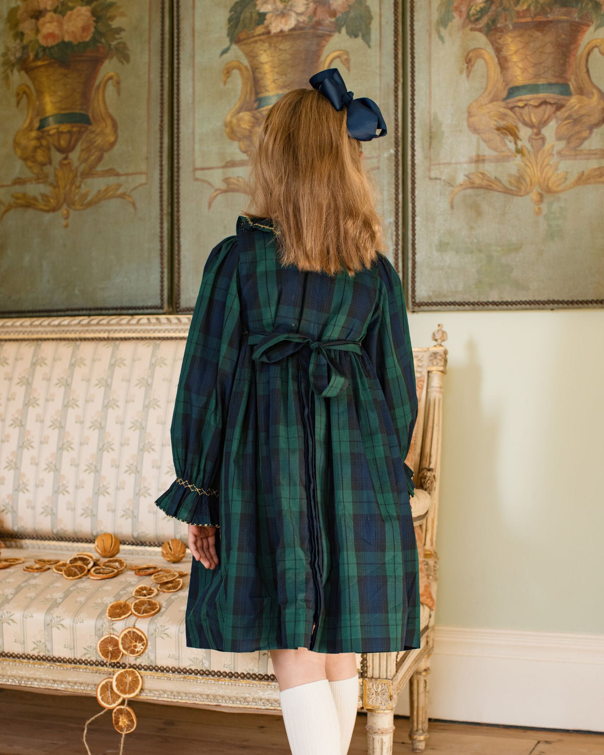 Katherine Johnson Dress Blackwatch Tartan with Midnight Star Hand Smocking