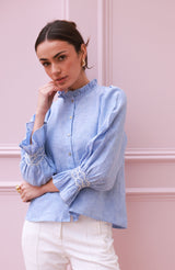 Shelley Blouse Chambray Linen with Crisp White Hand Smocking Edition 21