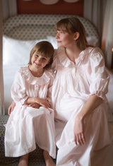 Nightingale Girl's Dress Powder Puff Plumetti with Marshmallow Hand Smocking