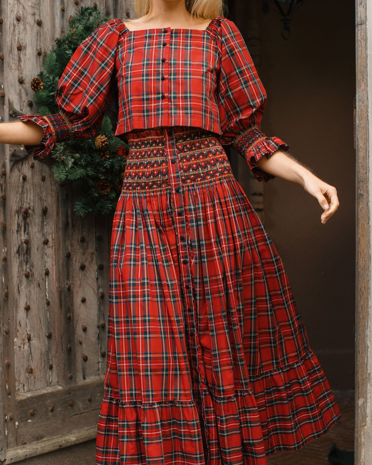 Mary Seacole Women's Skirt Royal Stewart with Nutcracker Hand smocking