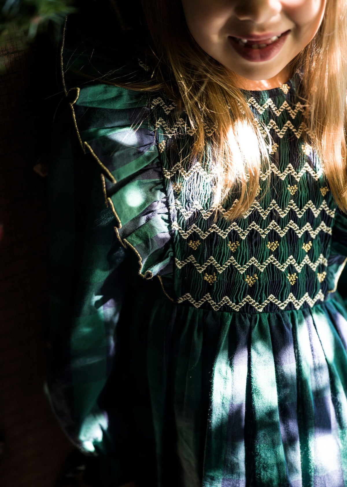 1-2, 2-3, 6-8y Anna Pavlova Dress Pine Tree Gingham with Hearts a Glow Hand Smocking