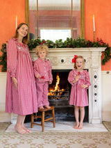 Lilly Parr Pyjamas Cranberry Gingham with Snow White Hand Smocking