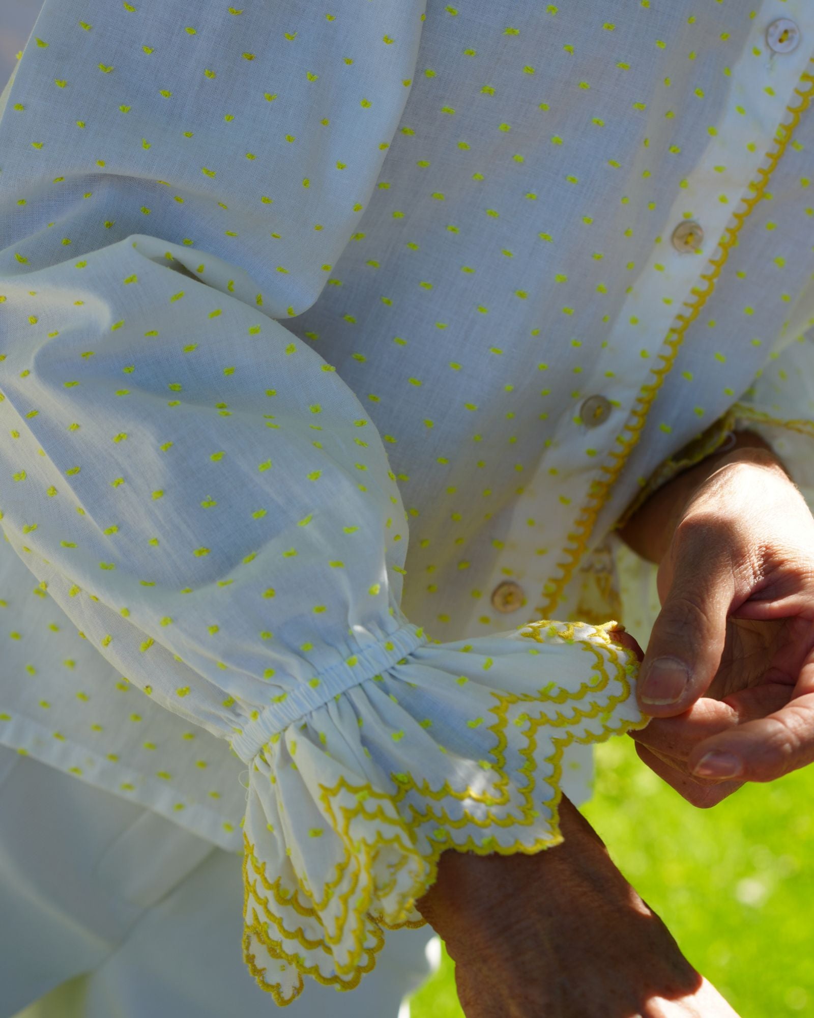 Bronte Blouse Primrose Plumetti with Daffodil Embroidery