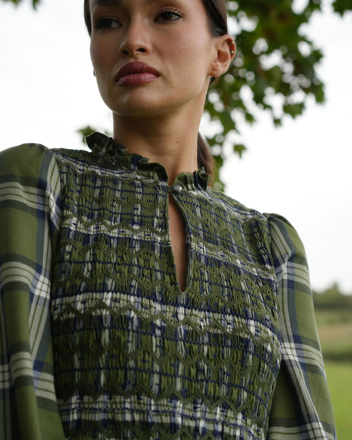 Emmeline Pankhurst Women's Dress Glen Check Tartan with Highlands and Lowlands Hand Smocking