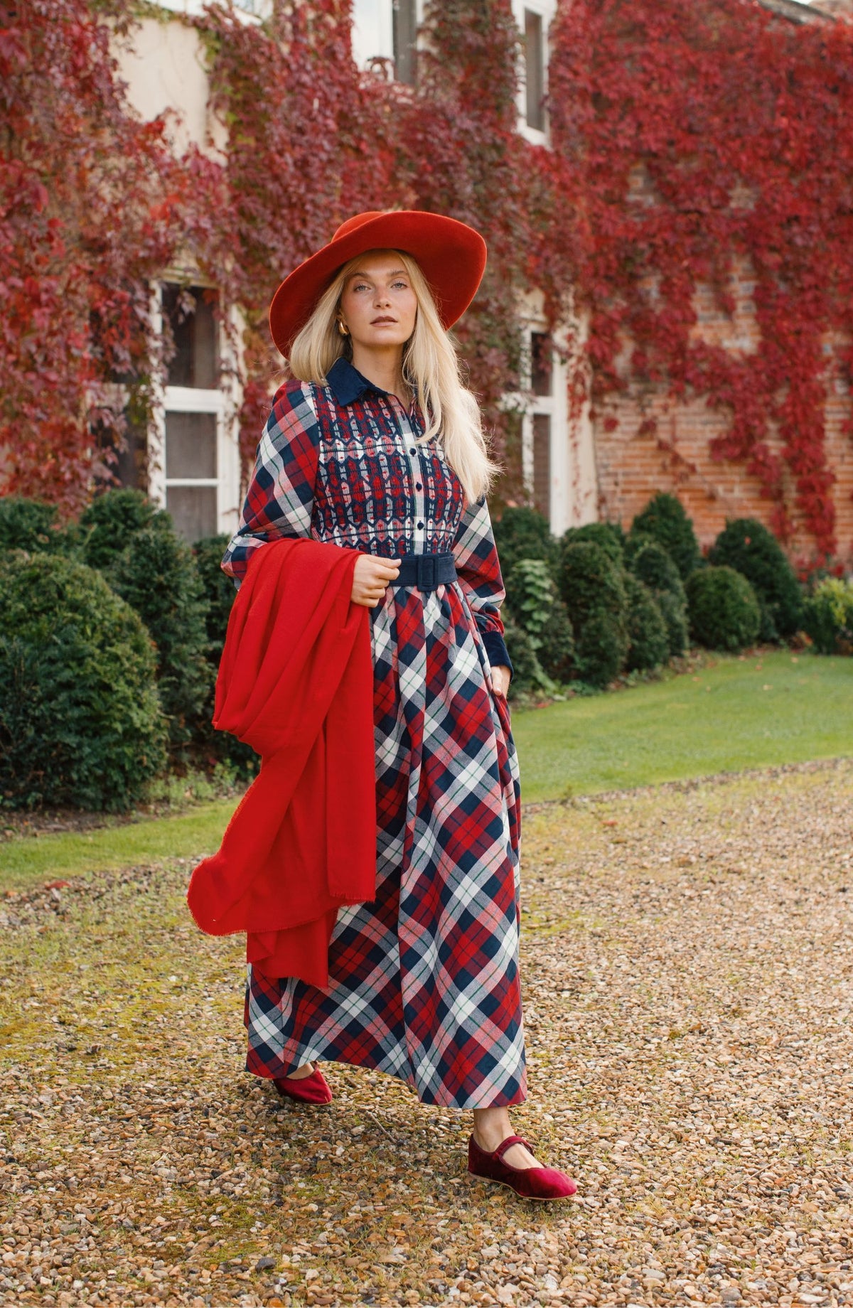 Woodhull Dress Macintyre Tartan with Navy and Red Hand Smocking