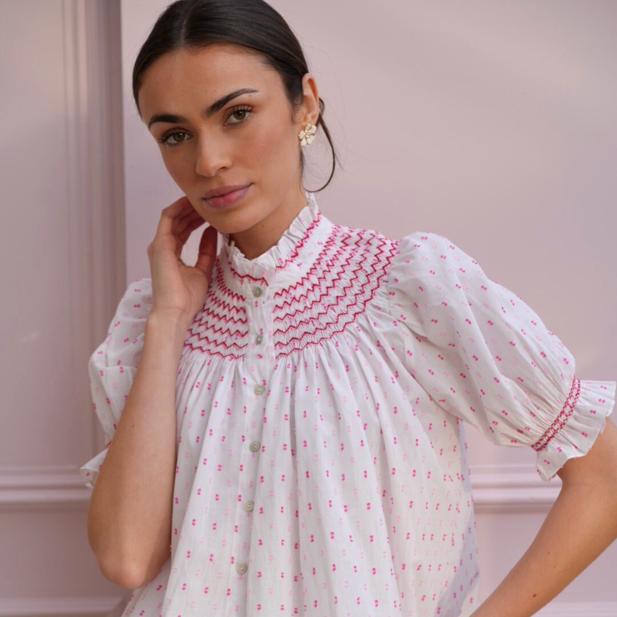 Scholl Blouse Cherry Pop Plumetti with Big Love Hand Smocking Edition 58