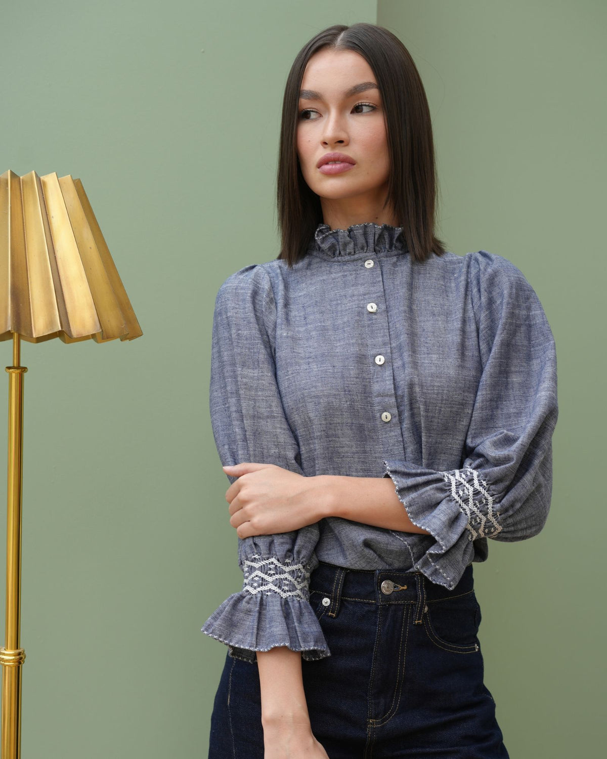 Shelley Blouse Chambray with Crisp White Hand Smocking Edition 28