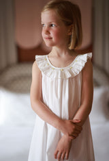 Memo Press x Smock London Girls Alice Dress Moonstone with Yellow Rose Hand Smocking