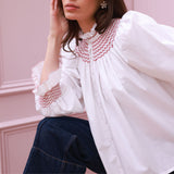 Scholl Women's Blouse White with Rosehip Hand Smocking Editon 56