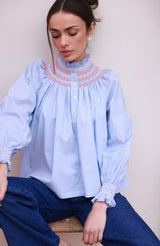 Scholl Blouse Oxford Stripe with Orange Blossom Hand Smocking Edition 62