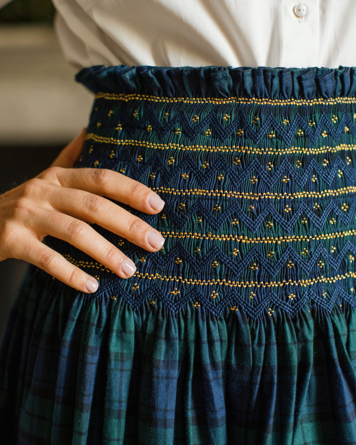 Sullivan Women's Skirt Black Watch Tartan with Royal Navy Hand Smocking