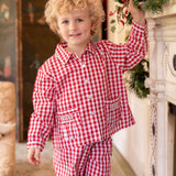 Lilly Parr Pyjamas Cranberry Gingham with Snow White Hand Smocking