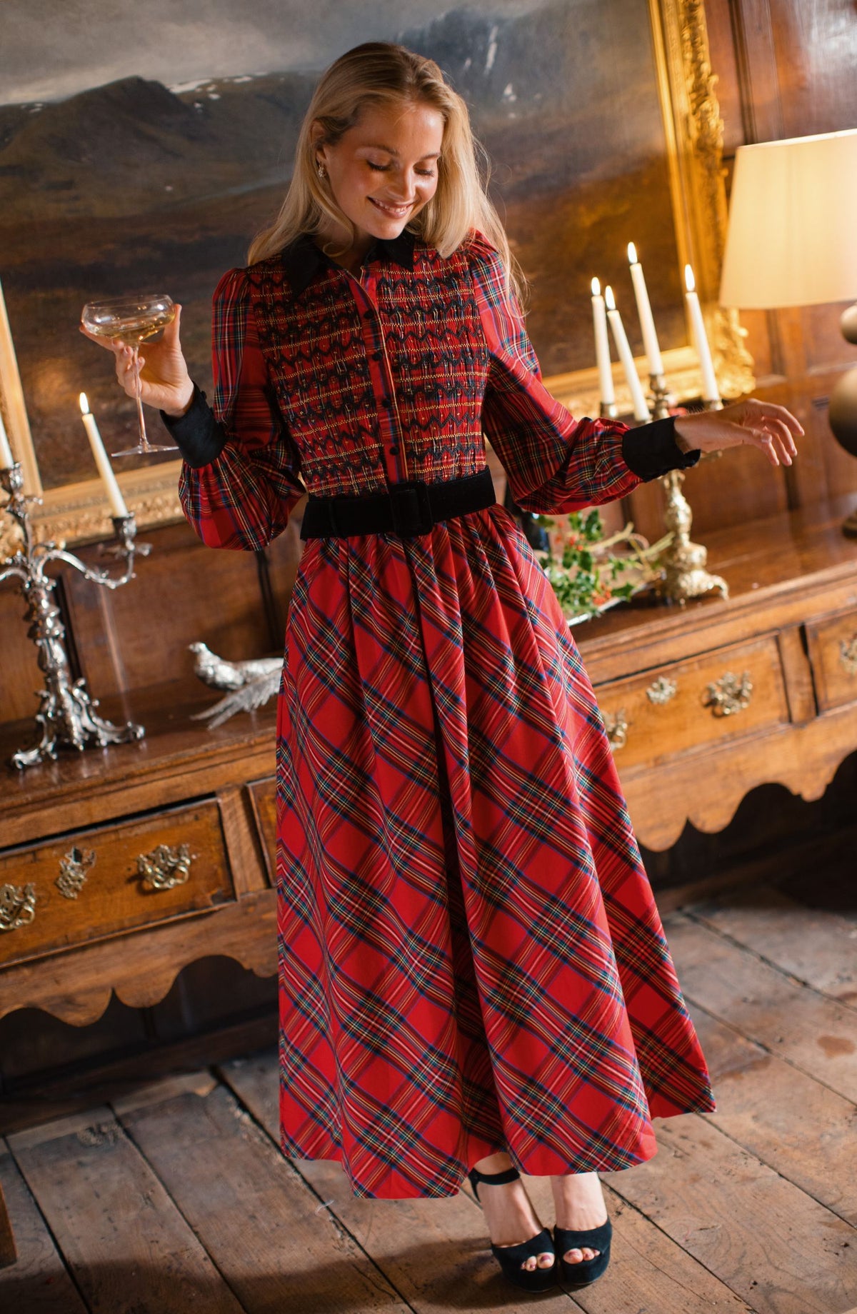 Victoria Woodhull Women's Dress Royal Stewart with with Nutcracker Hand Smocking
