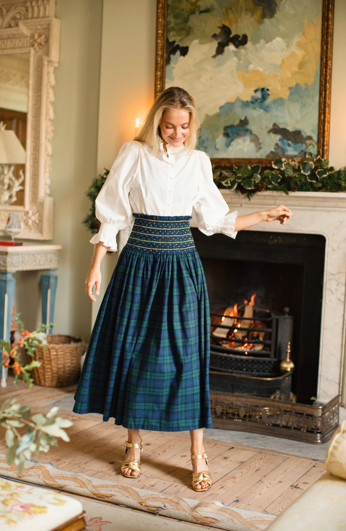 Sullivan Women's Skirt Black Watch Tartan with Royal Navy Hand Smocking