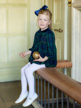 Margaret Thatcher Romper Black Watch Tartan with Golden Glimmer Hand Smocking