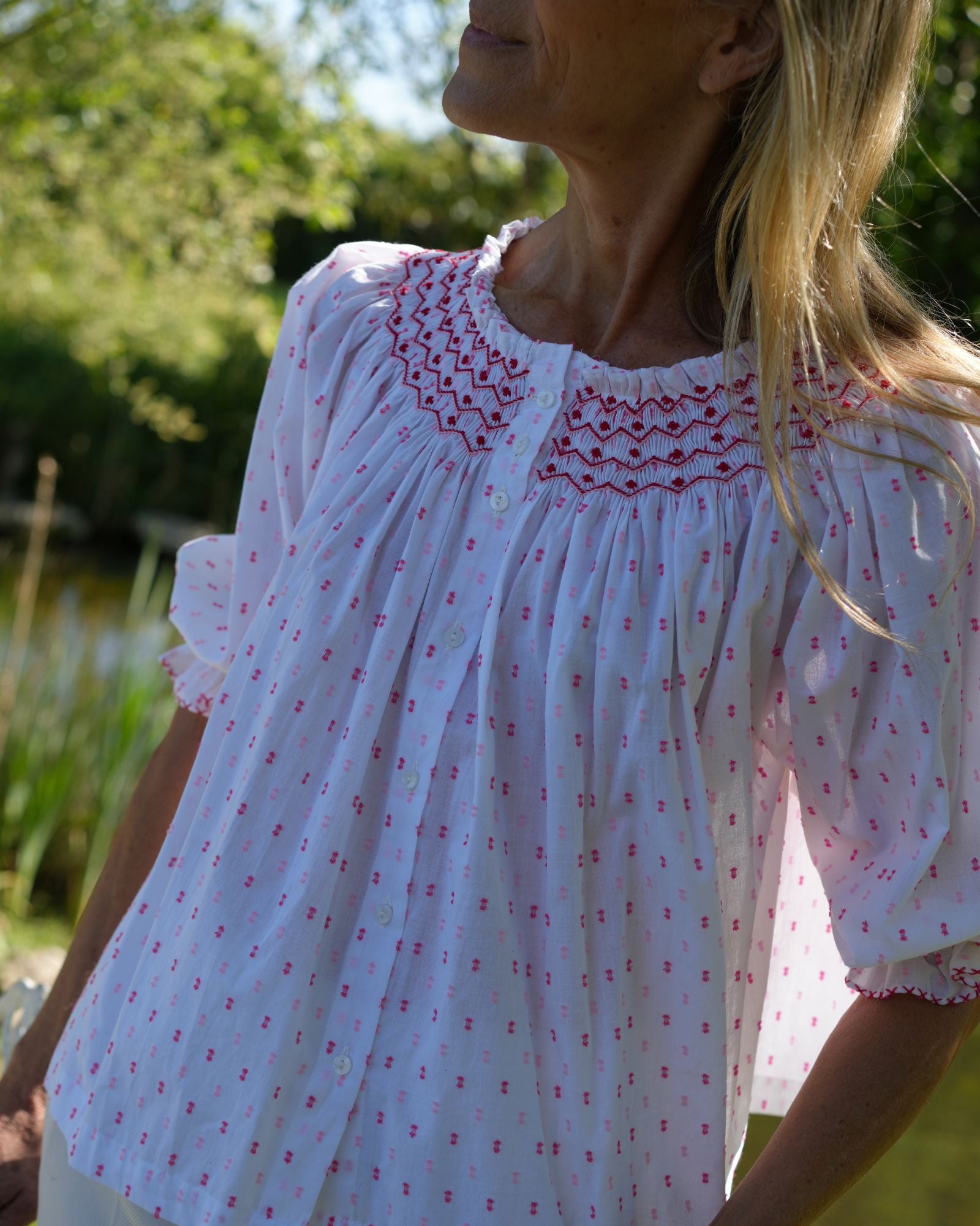 Cleopatra Blouse Cherry Pop Plumetti with Big Love Hand Smocking Edition 43