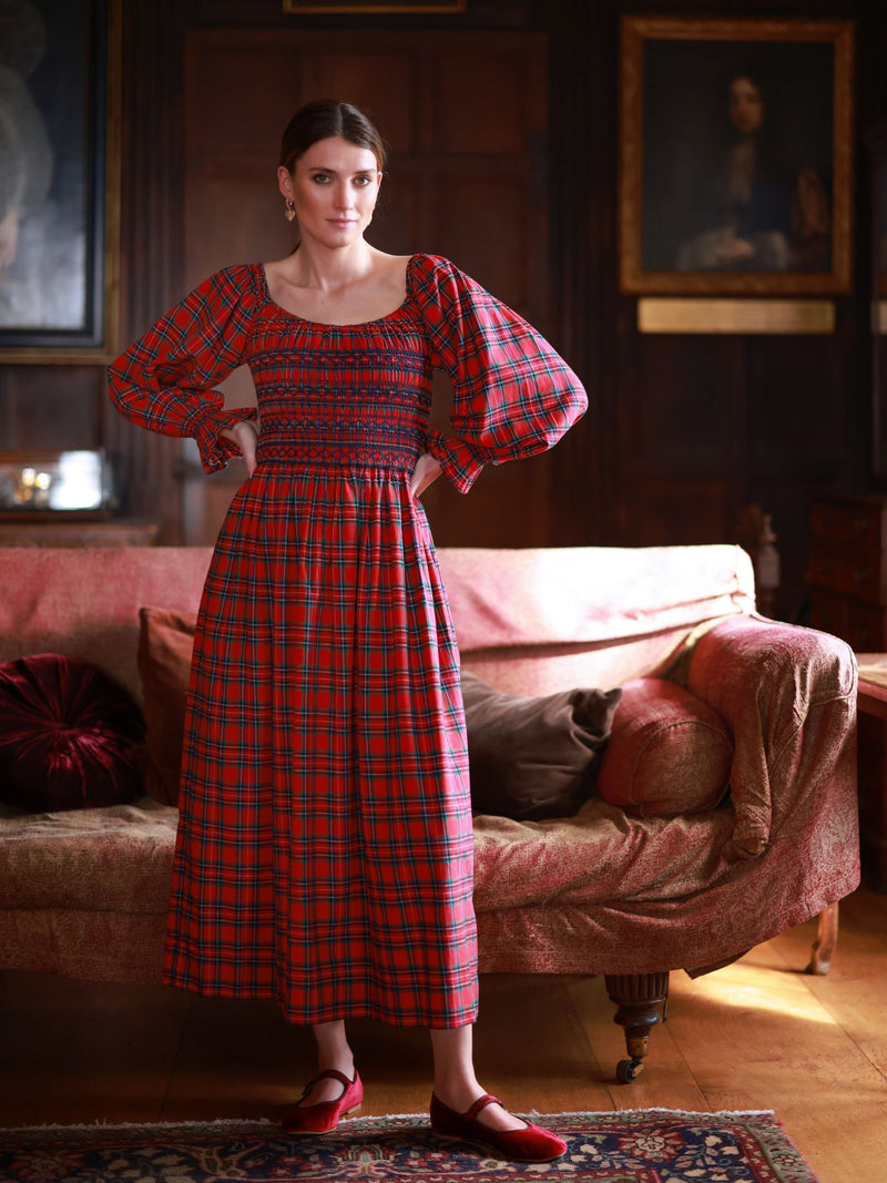 Amelia Earhart Dress Macgregor Tartan with Navy Hand Smocking