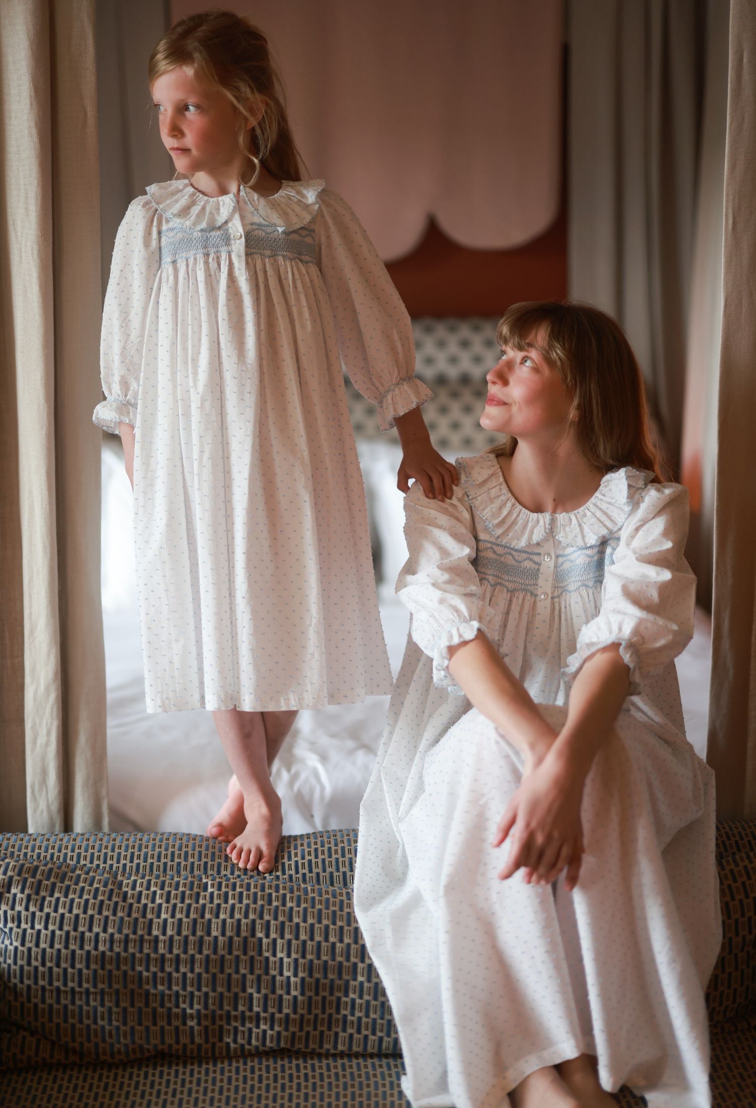 Nightingale Girl's Dress Forget Me Not Plumetti with Delphinium Hand Smocking