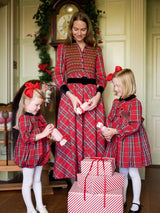 Margaret Thatcher Dress Red Royal Stewart with Nutcracker Hand Smocking