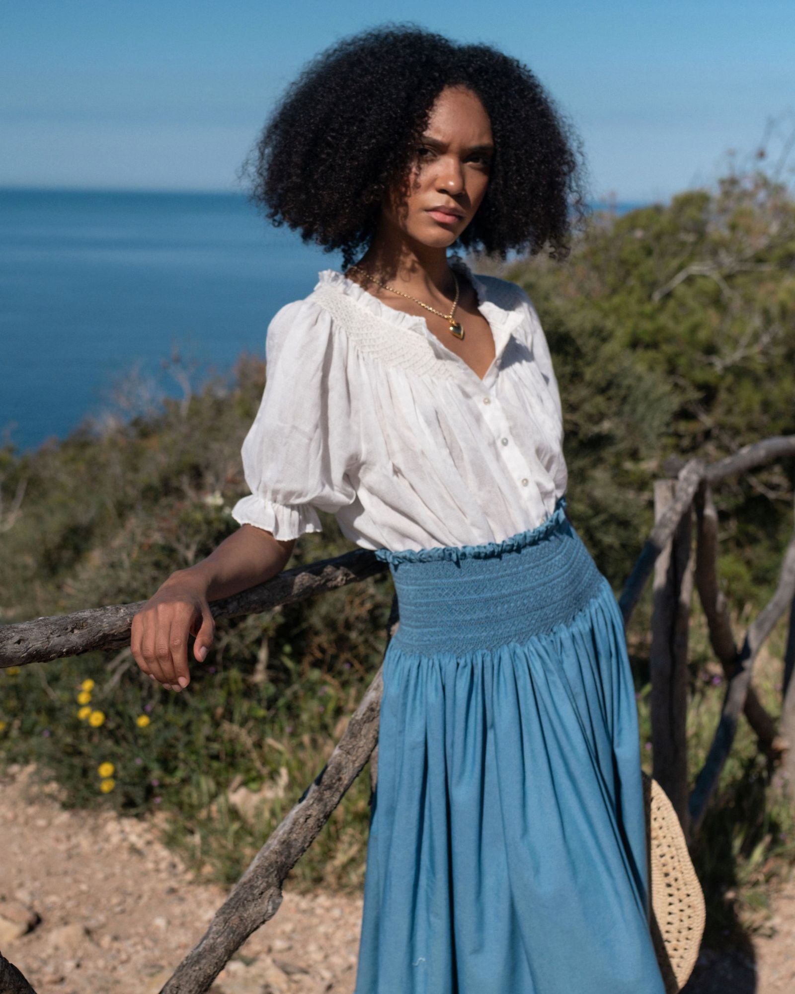 Sullivan Women's Skirt Chambray with Swedish Blue Hand Smocking