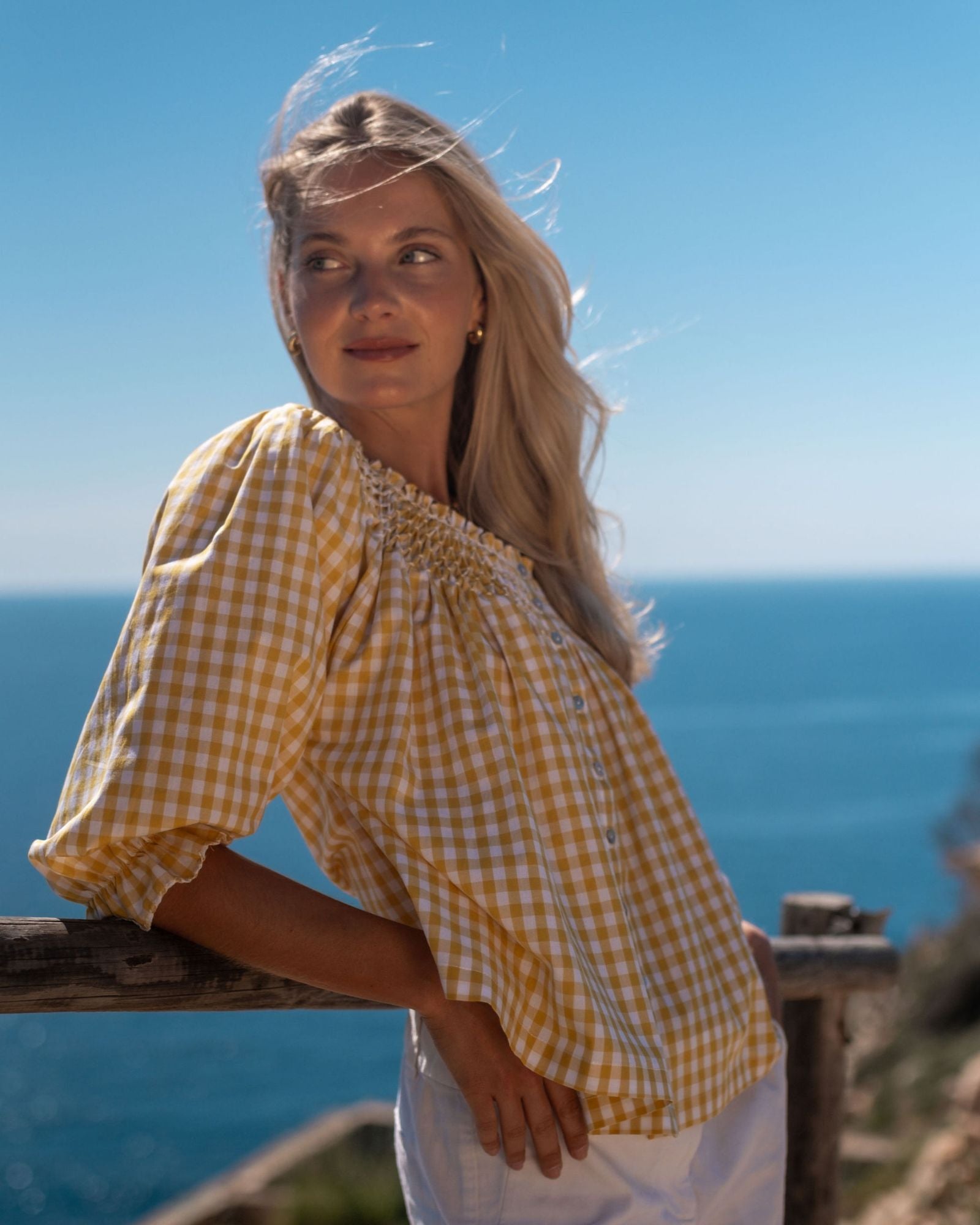 Clark Blouse Custard Gingham with Seagull Hand Smocking Edition 2
