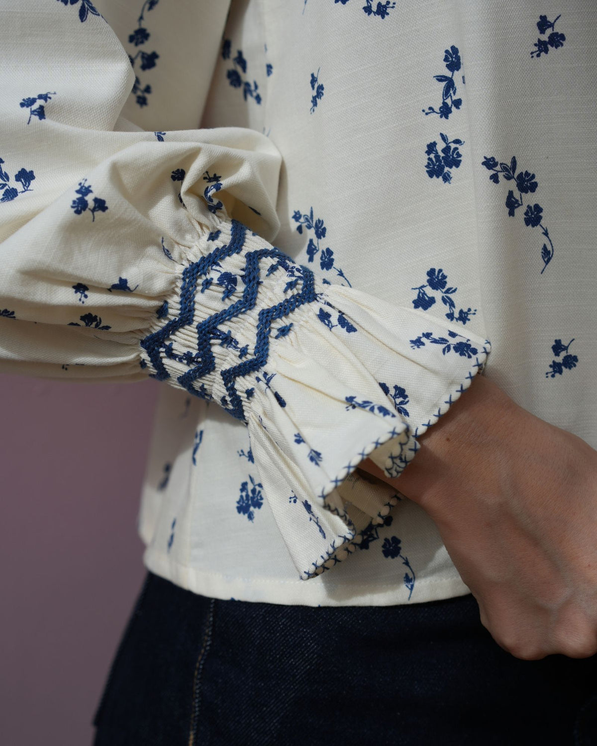 Shelley Blouse Blue Bramble Ditsy with Blueberry Hand Smocking Edition 31