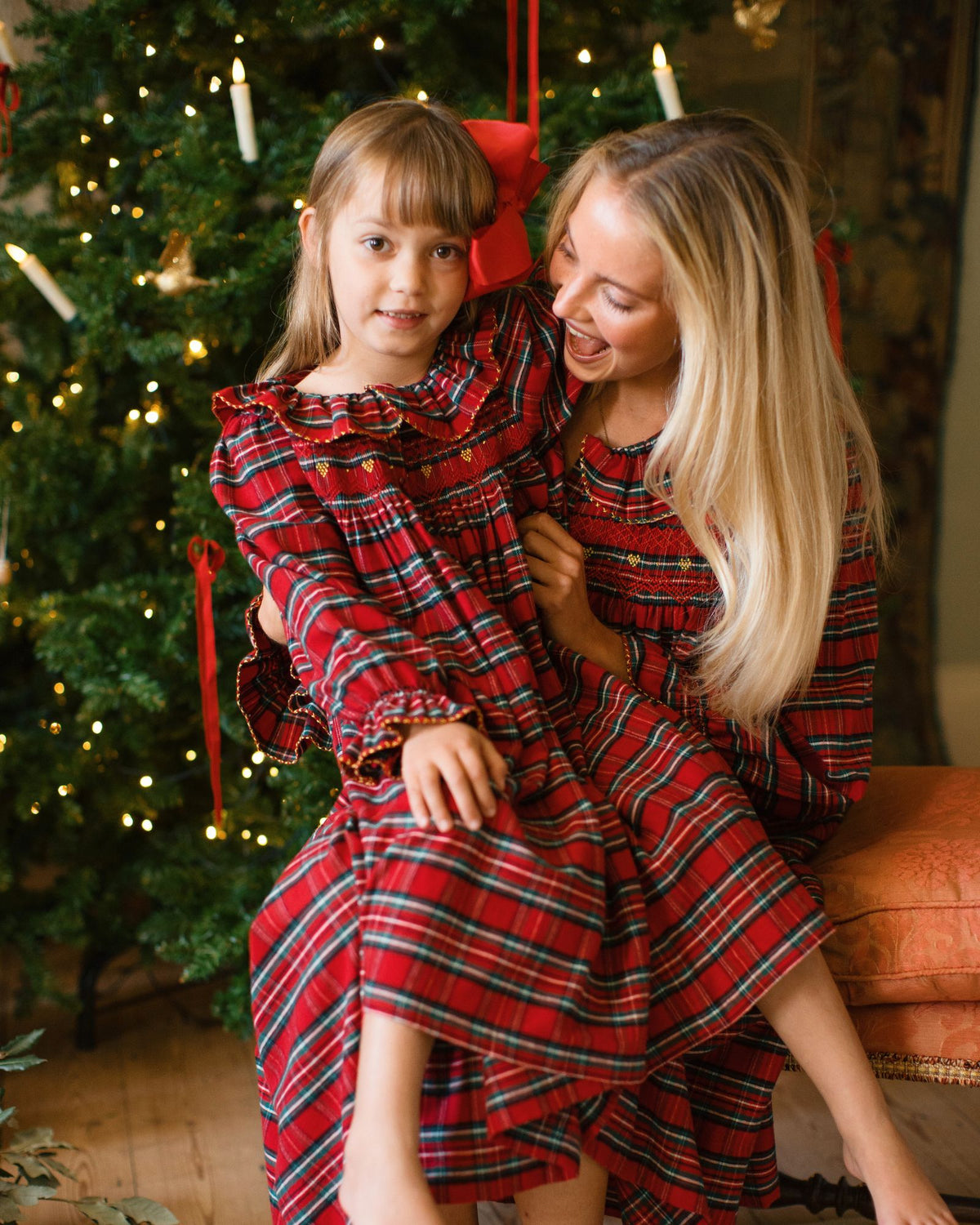Nightingale Girl's Dress Scott Tartan with Hearts of Gold Hand Smocking