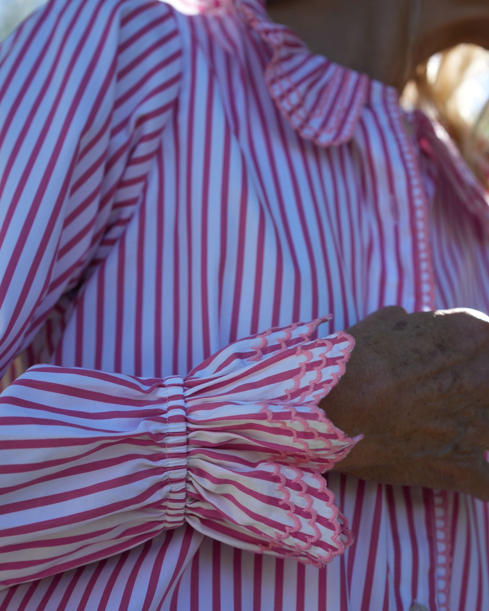 Bronte Blouse Pink Panther Stripe with Lollipop Embroidery