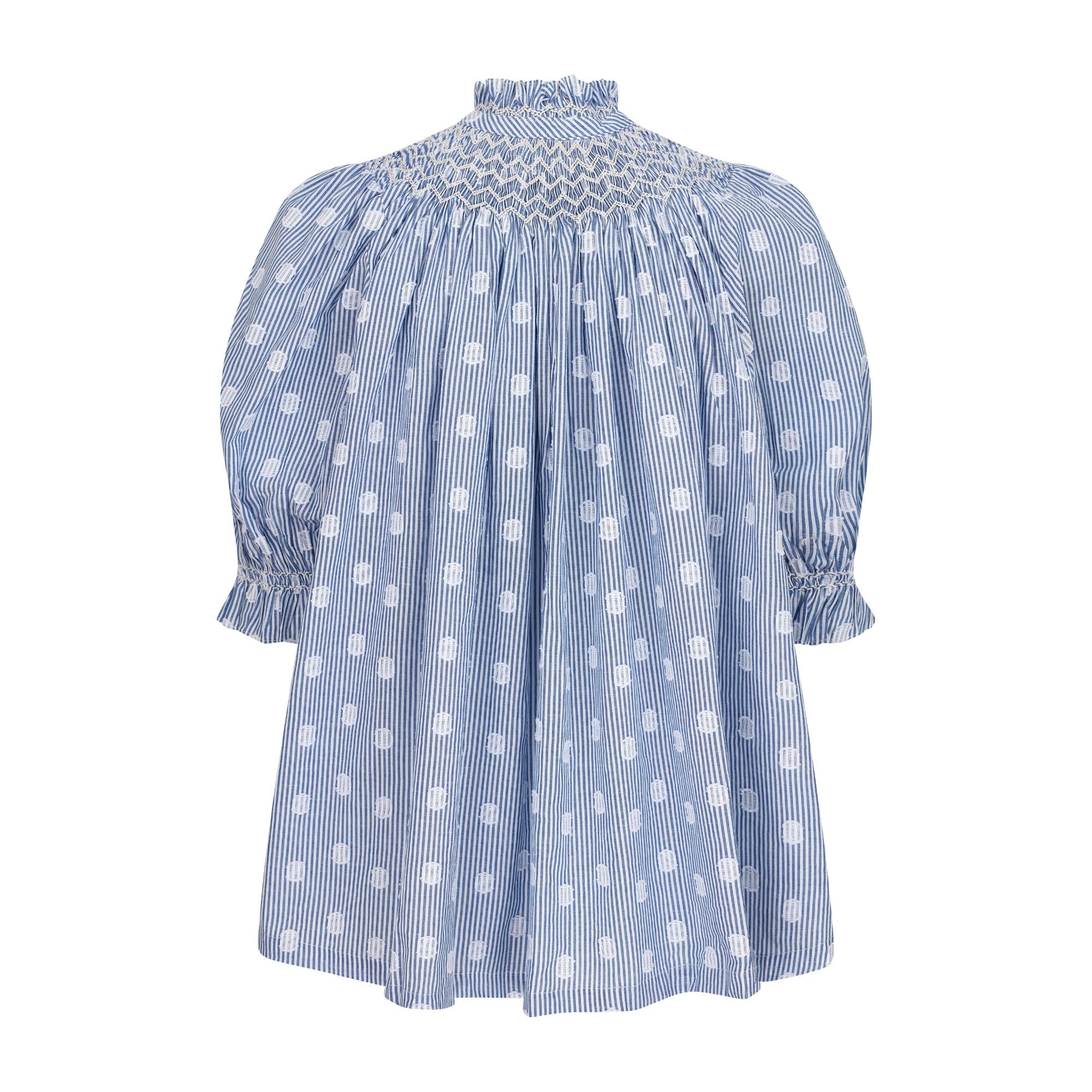 Scholl Blouse Bubble Weave Cotton with Double Cream Hand Smocking Edition 60
