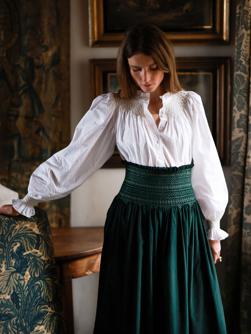 Sullivan Women's Skirt Pine Tree Needlecord with Nordic Sparkle Hand Smocking