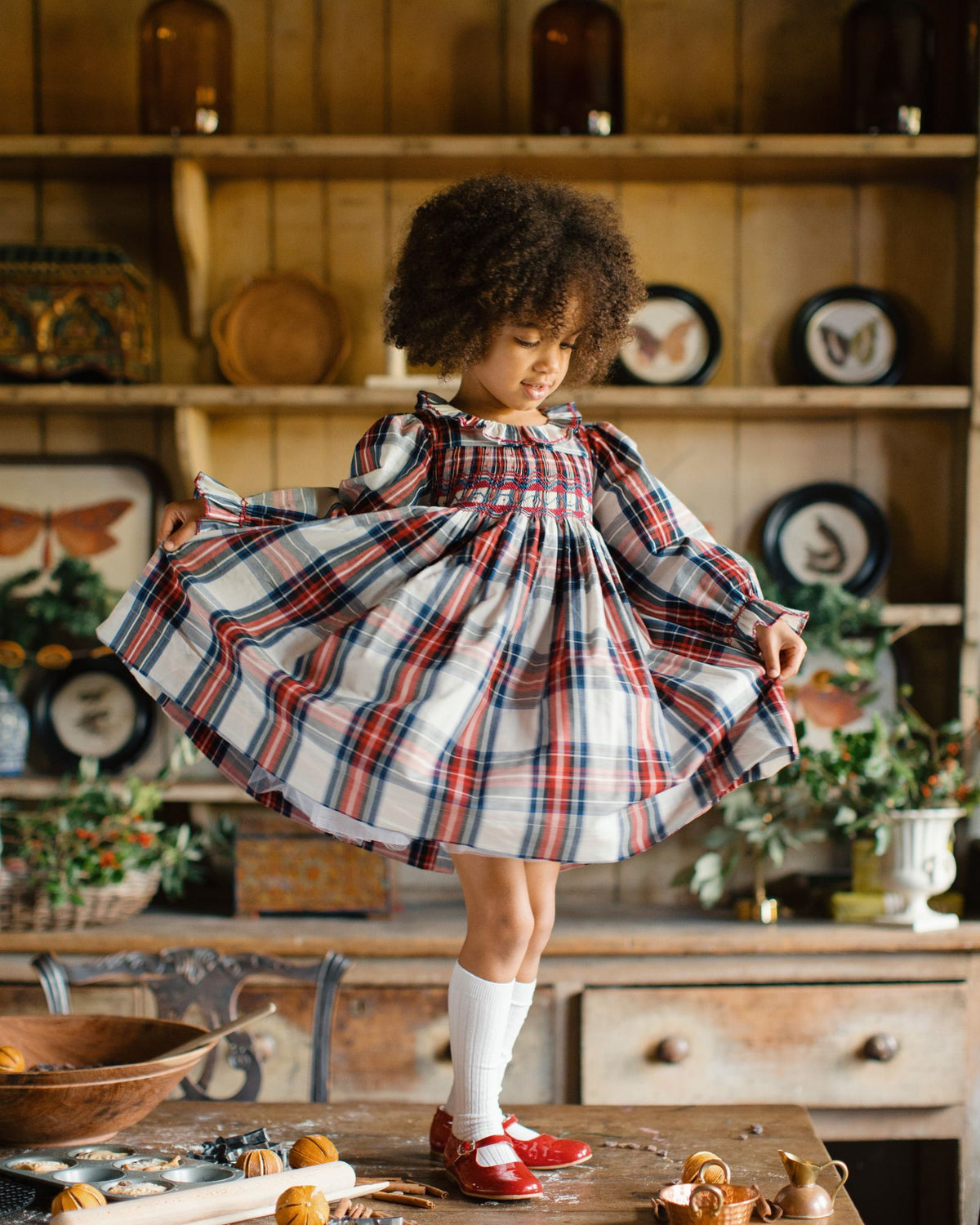 Katherine Johnson Dress Britannia Tartan with Winter Berry Hand Smocking